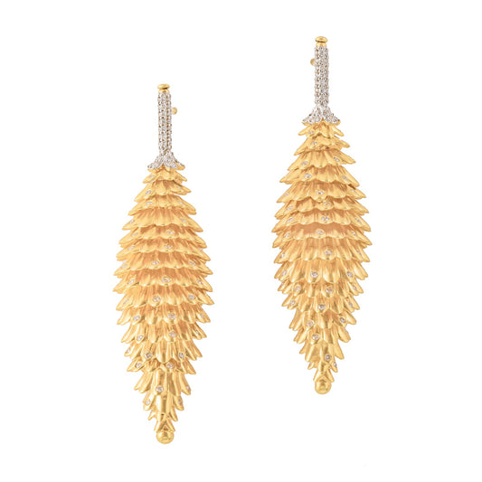 Greenleaf & Crosby - 18k Yellow Gold Diamond Pinecone Drop Earrings