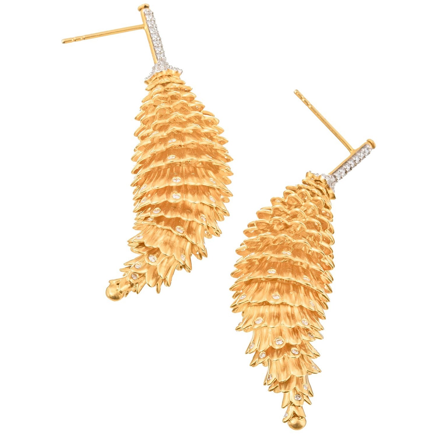 Greenleaf & Crosby - 18k Yellow Gold Diamond Pinecone Drop Earrings