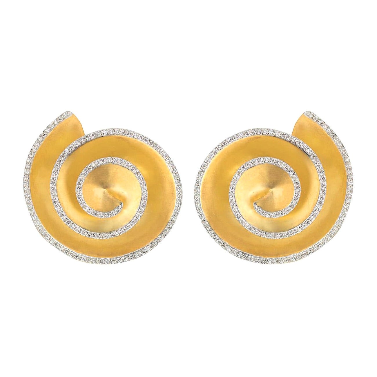 Greenleaf & Crosby - 18k Yellow Gold Diamond Swirl Shell Earrings
