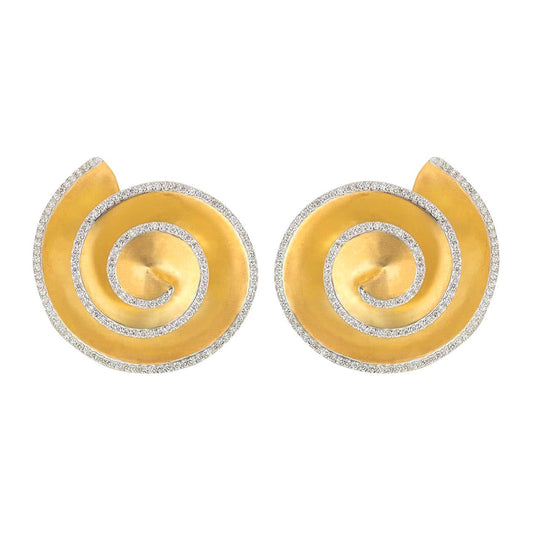 Greenleaf & Crosby - 18k Yellow Gold Diamond Swirl Shell Earrings