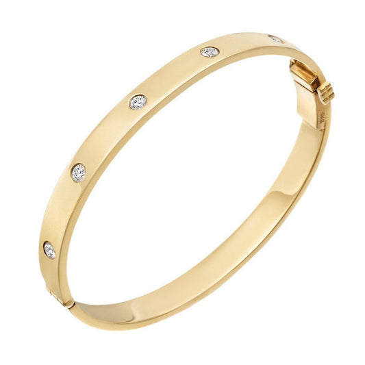 Greenleaf & Crosby - 18k Yellow Gold Five Diamond Hinged Bangle