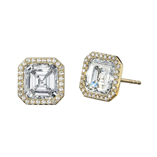 Greenleaf & Crosby - 3.46ct Square Emerald-Cut Diamond Halo Studs