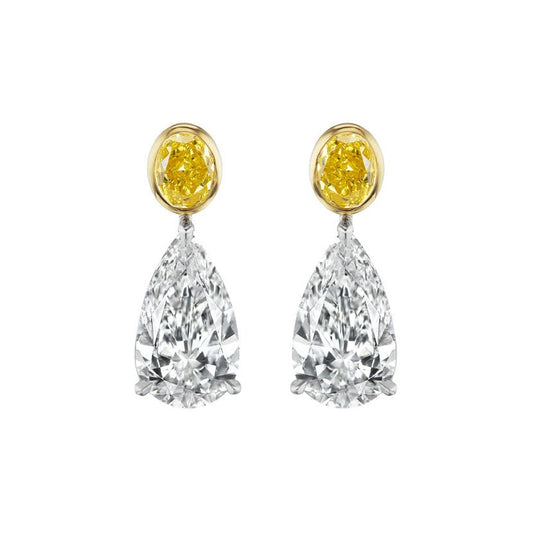Greenleaf & Crosby - 5ct Near-Colorless & Vivid Yellow Diamond Drop Earrings