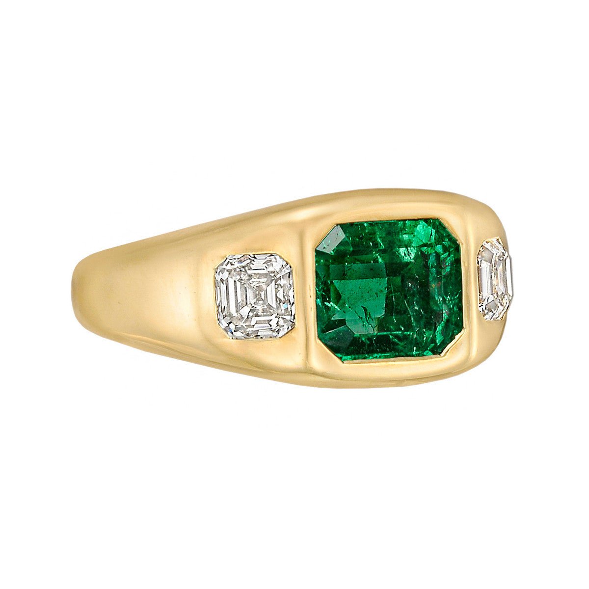 Greenleaf & Crosby - Emerald Diamond Three-Stone Gypsy Ring