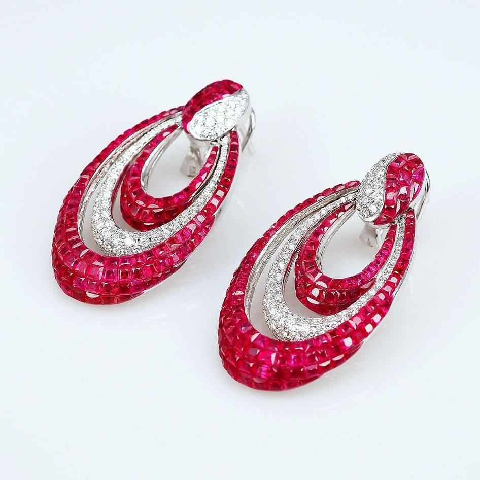 Greenleaf & Crosby - Invisibly-Set Ruby Diamond Crescent Drop Earrings