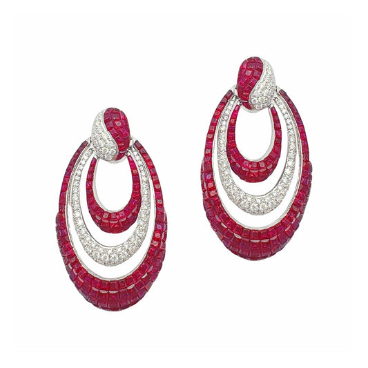 Greenleaf & Crosby - Invisibly-Set Ruby Diamond Crescent Drop Earrings