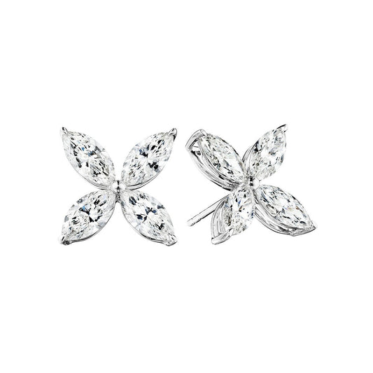 Greenleaf & Crosby - Large Marquise Diamond Flower Cluster Stud Earrings