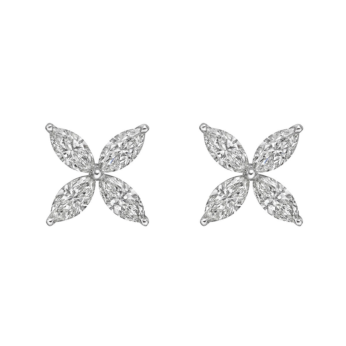Greenleaf & Crosby - Large Marquise Diamond Flower Stud Earrings