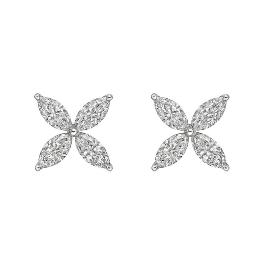 Greenleaf & Crosby - Large Marquise Diamond Flower Stud Earrings