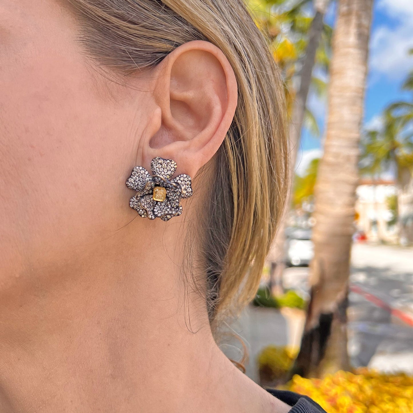 Greenleaf & Crosby - Multicolored Diamond Flower Earrings