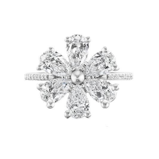 Greenleaf & Crosby - Six-Petal Pear Diamond Flower Ring
