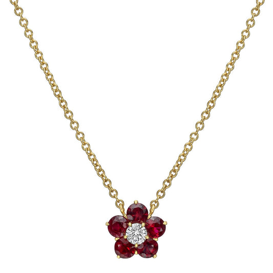 Greenleaf & Crosby - Small Ruby Diamond Flower Cluster Pendant