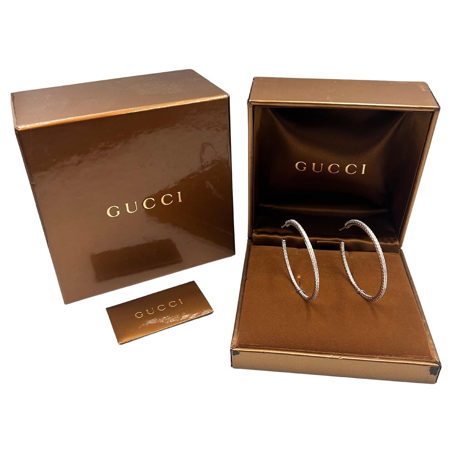 Gucci - 18k White Gold Diamond Hoop Earrings