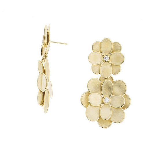 Marco Bicego - 18k Yellow Gold Diamond Petali Flower Drop Earrings