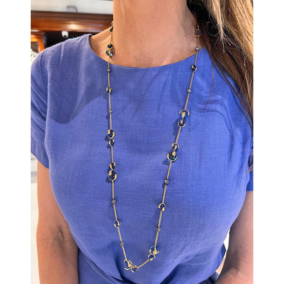 Marina B - Estate 18k Gold Cardan Blue Bead Long Necklace