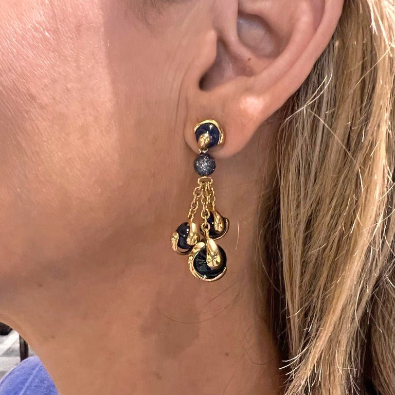 Marina B - Estate 18k Yellow Gold Blue Bead Cardan Earrings