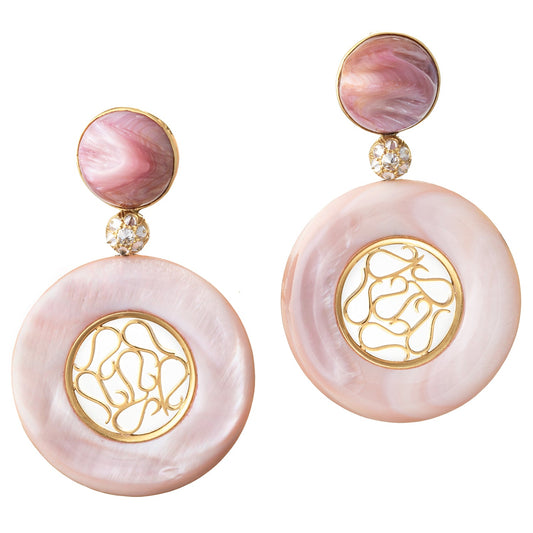 Nicholas Varney - 18k Yellow Gold Pink Mother-of-Pearl Pendant Earrings