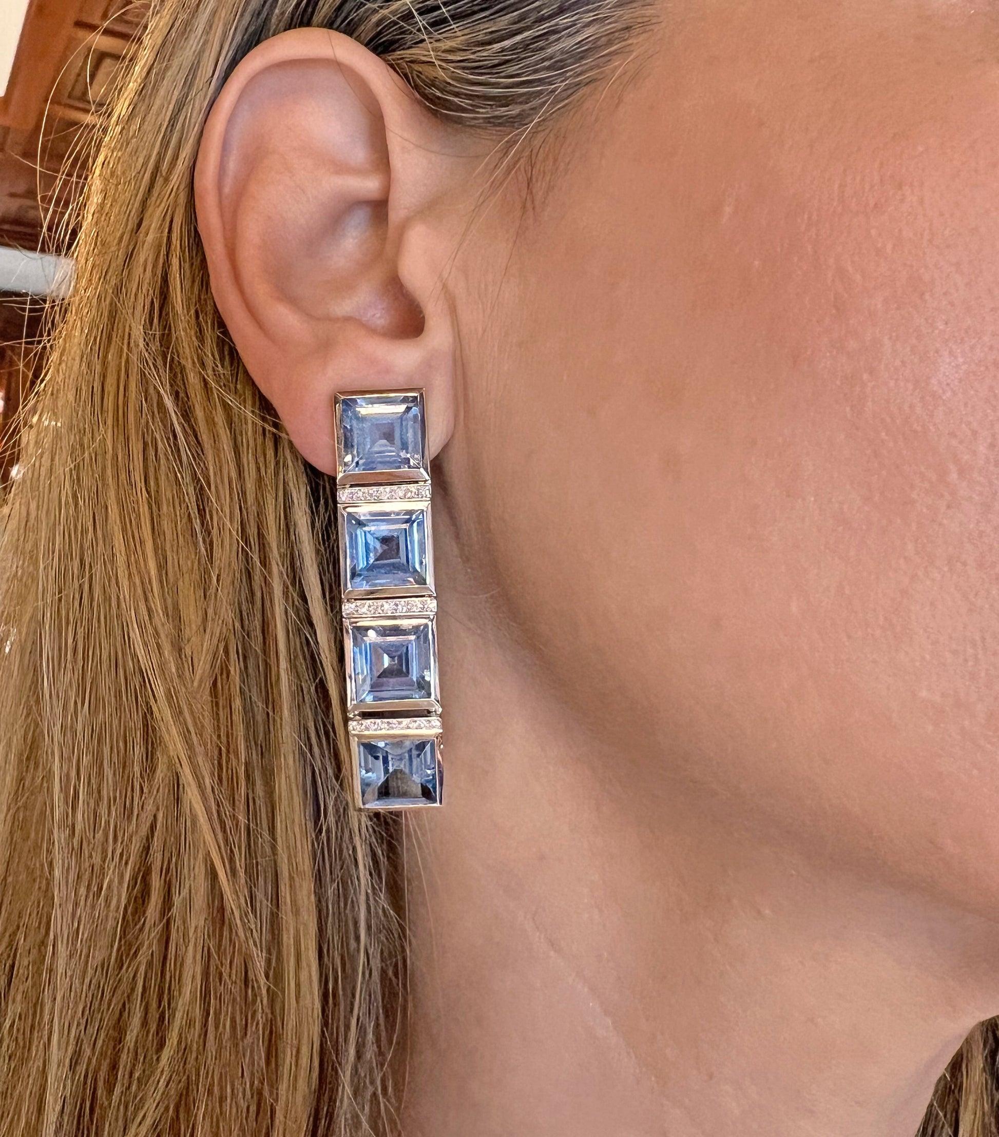 Peggy Guinness - 18k White Gold Blue Topaz Diamond Tile Earrings