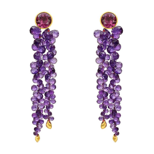 Peggy Guinness - 18k Yellow Gold Amethyst Tourmaline Tassel Earrings