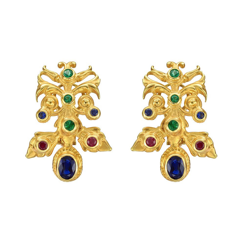 Peggy Guinness - 18k Yellow Gold Gemstone Hungarian Earclips
