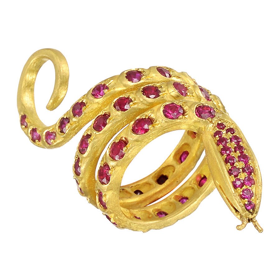 Peggy Guinness - 18k Yellow Gold Ruby Snake Ring