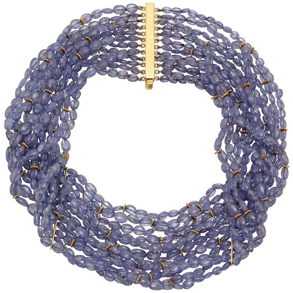 Peggy Guinness - 18k Yellow Gold Tanzanite Bead Necklace