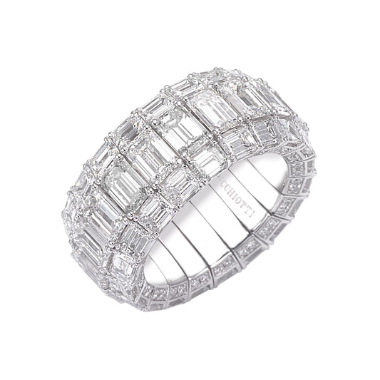 Picchiotti - Emerald & Baguette-Cut Diamond 3-Row Expandable Band