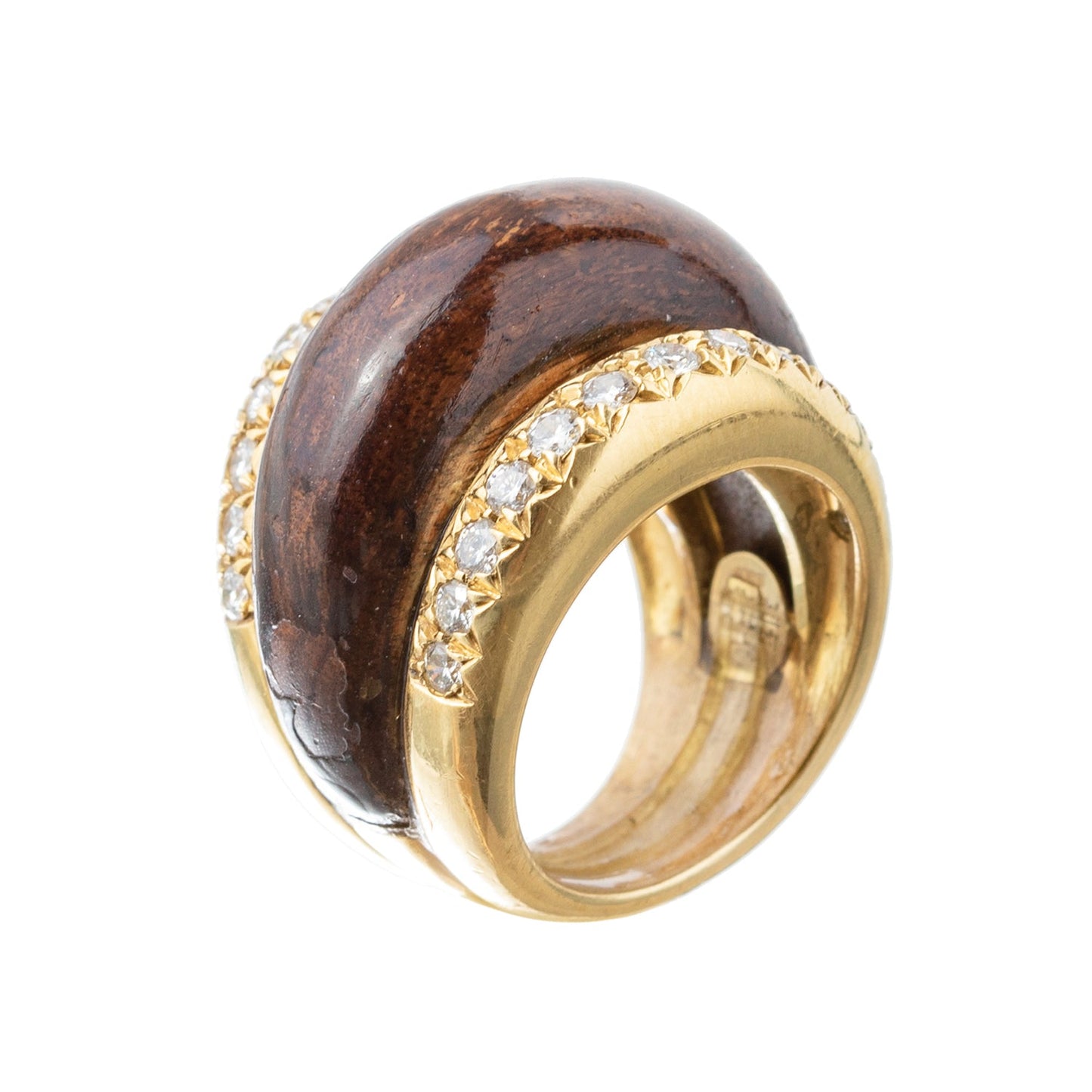 Sabbadini - 18k Yellow Gold Wood Diamond Band Ring