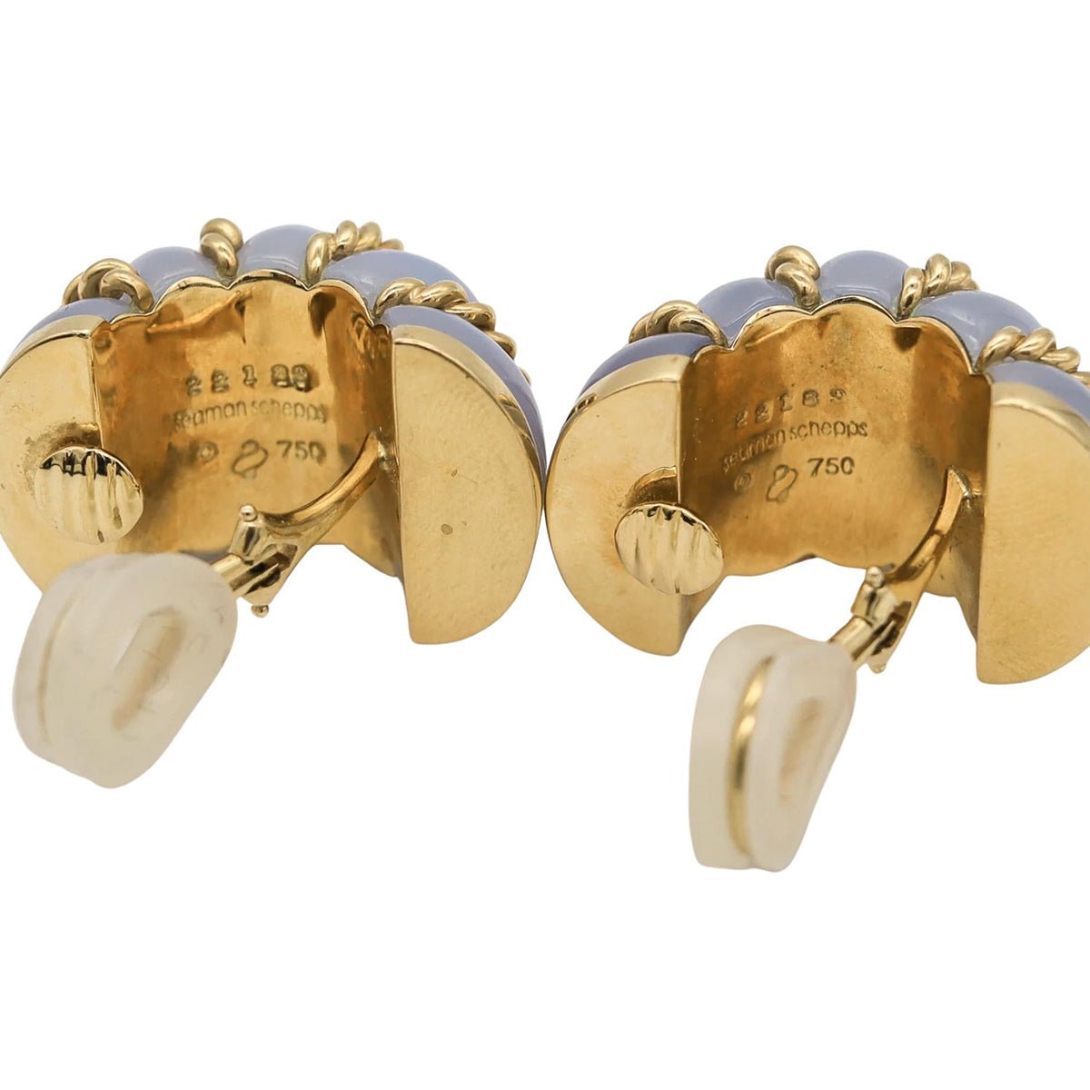 Seaman Schepps - 18k Yellow Gold Chalcedony Jumbo Shrimp Earrings