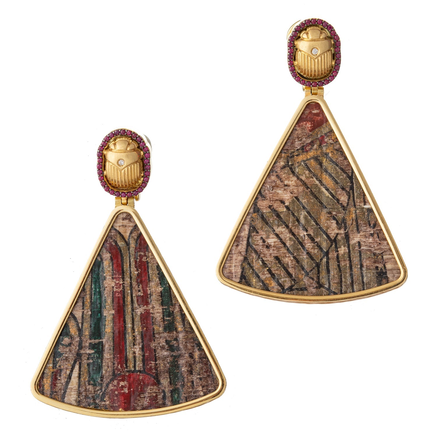 Silvia Furmanovich - 18k Gold Ancient Papyrus Egypt Pendant Earrings
