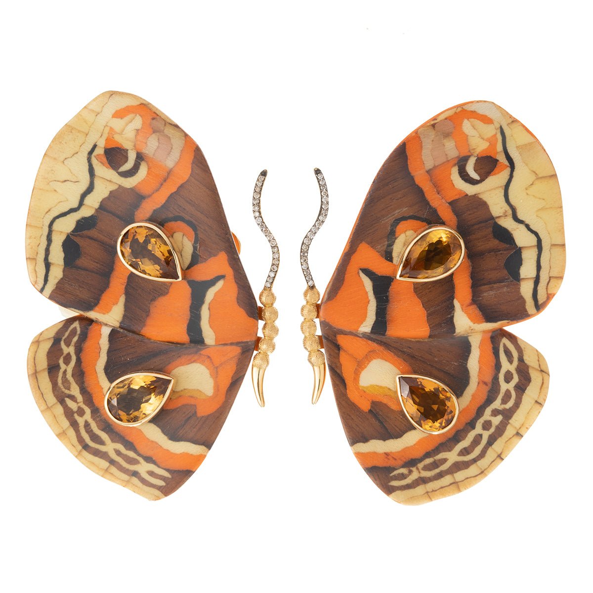 Silvia Furmanovich - 18k Gold Citrine Diamond Large Butterfly Earrings