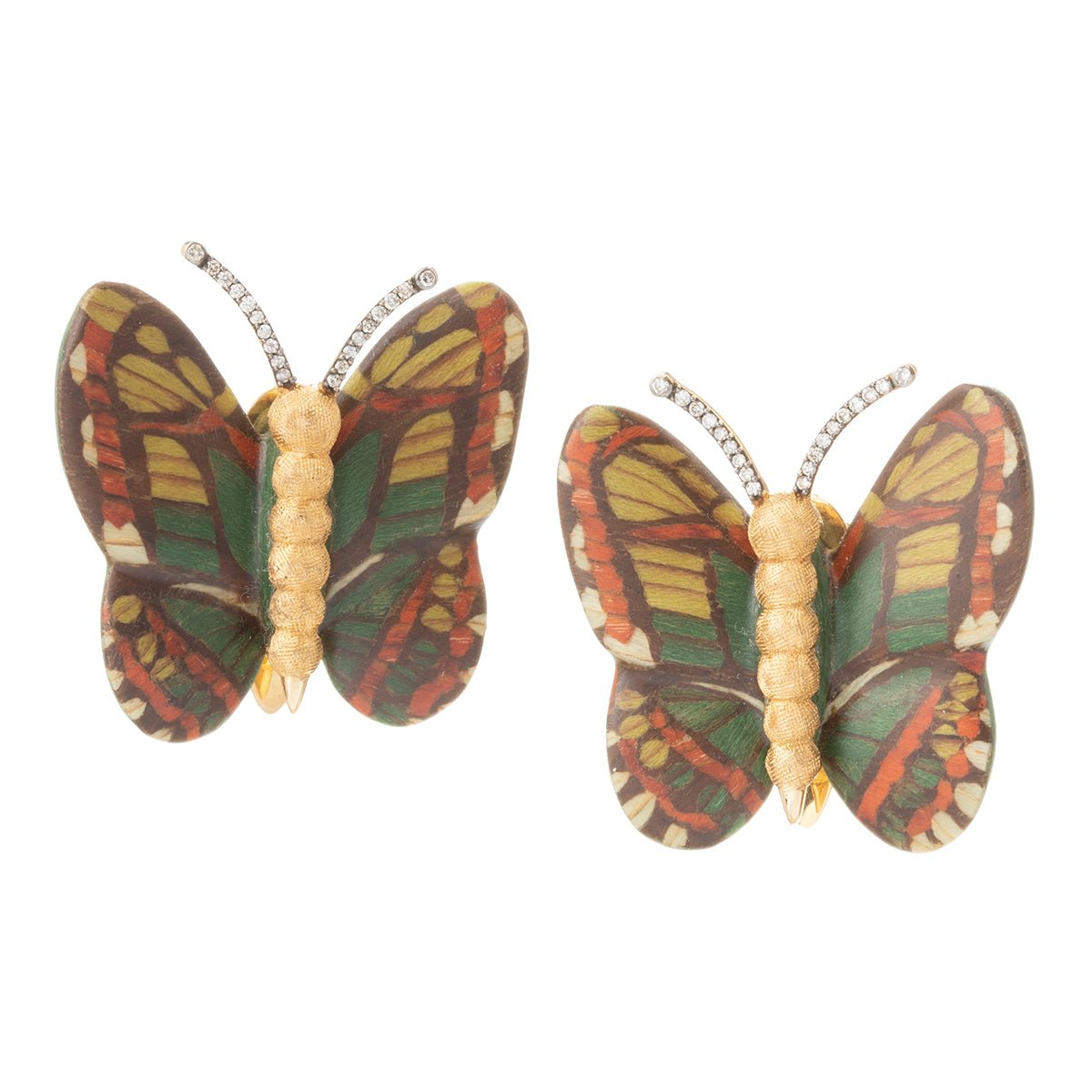 Silvia Furmanovich - 18k Gold Diamond Marquetry Butterfly Stud Earrings