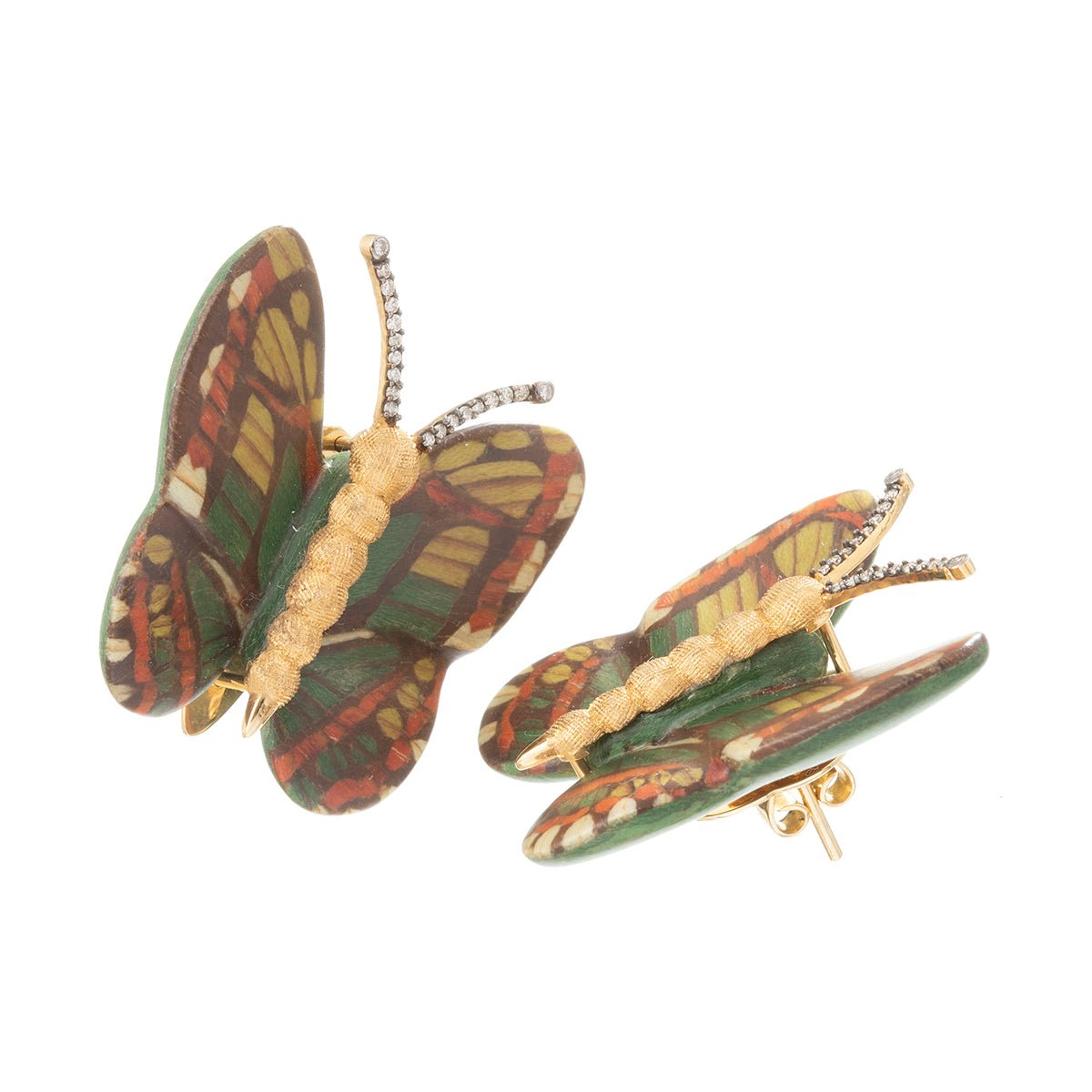 Silvia Furmanovich - 18k Gold Diamond Marquetry Butterfly Stud Earrings