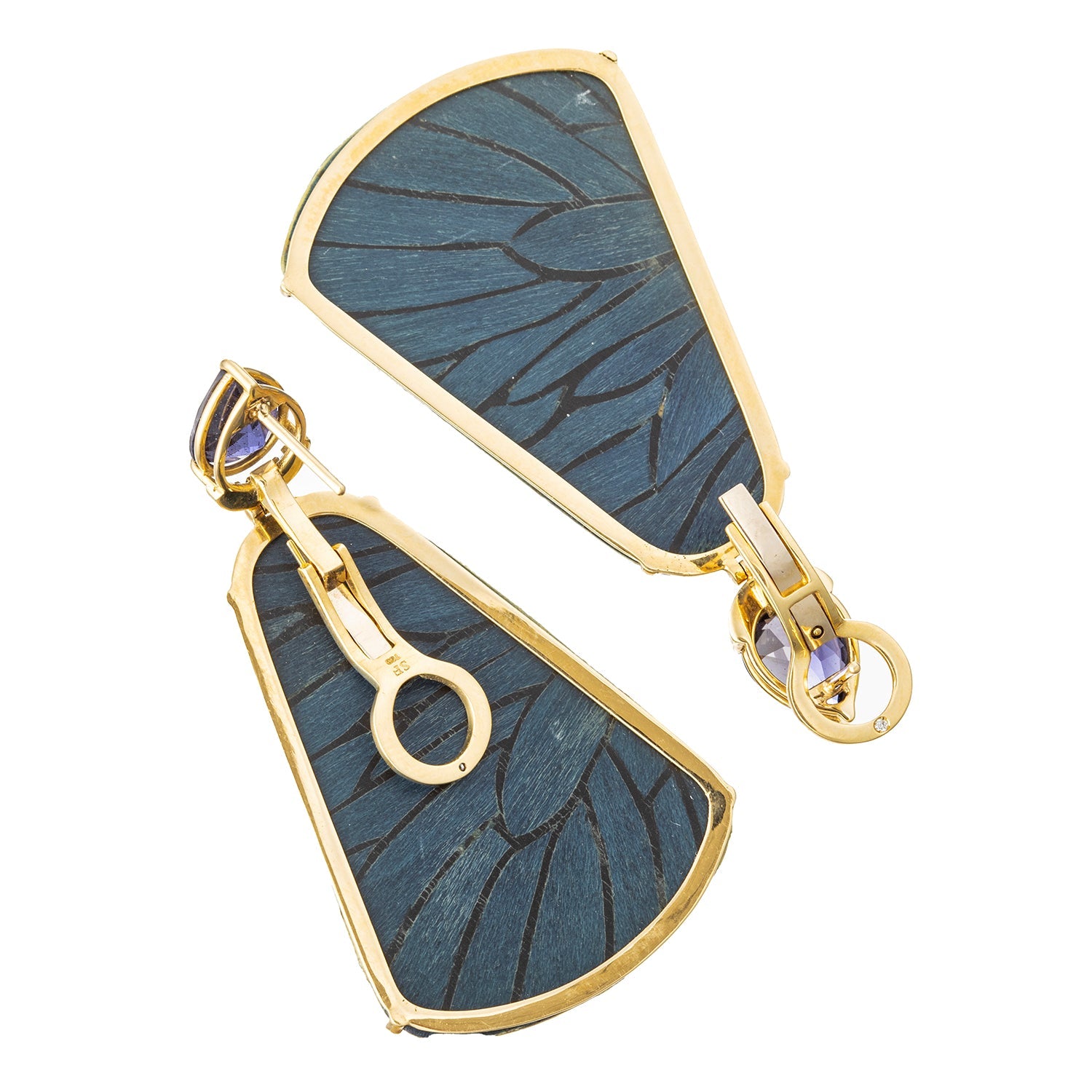 Silvia Furmanovich - Iolite Diamond Marquetry Wood Butterfly Pendant Earrings