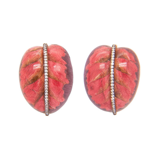 Silvia Furmanovich - Pinkish-Red Leaf Marquetry Diamond Earrings