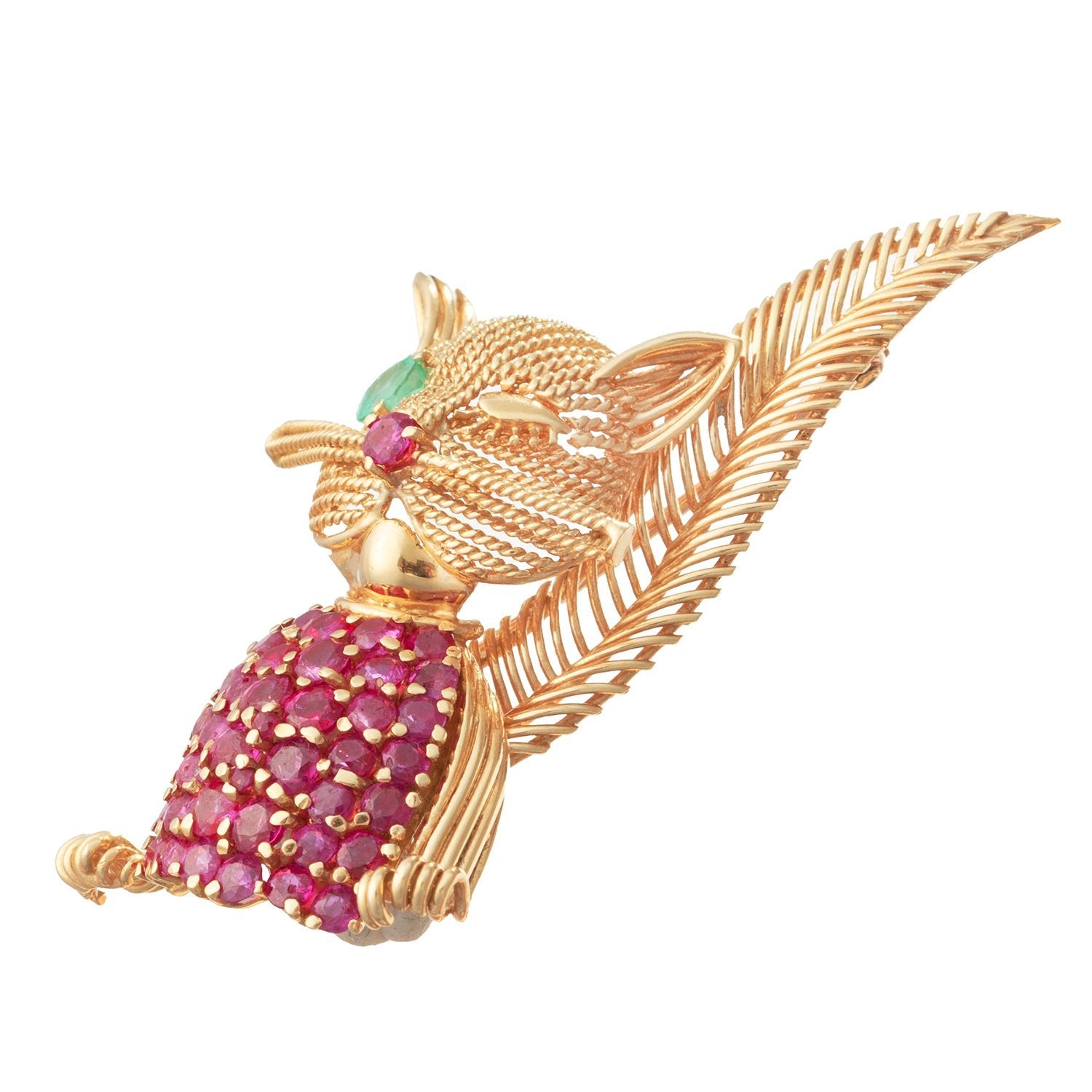 Tiffany & Co - 18k Yellow Gold Ruby Emerald Winking Cat Pin