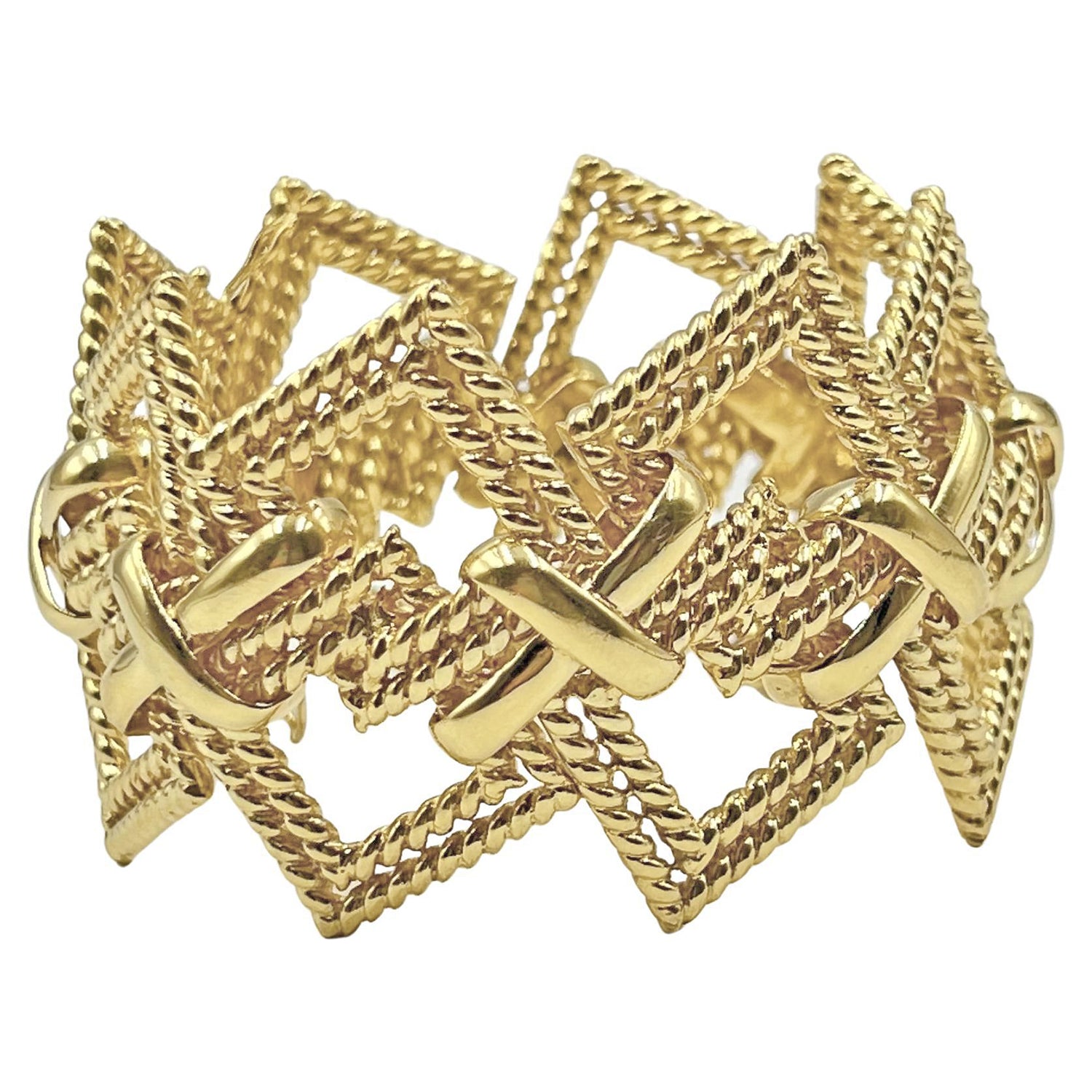 Tiffany & Co - 1970s 18k Yellow Gold Geometric Wide 'X' Bracelet