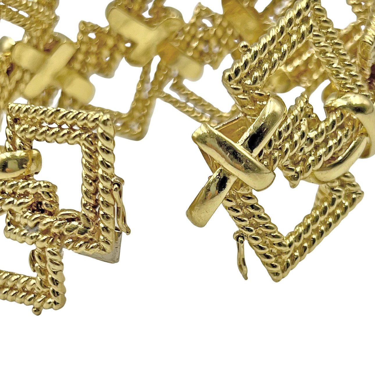 Tiffany & Co - 1970s 18k Yellow Gold Geometric Wide 'X' Bracelet