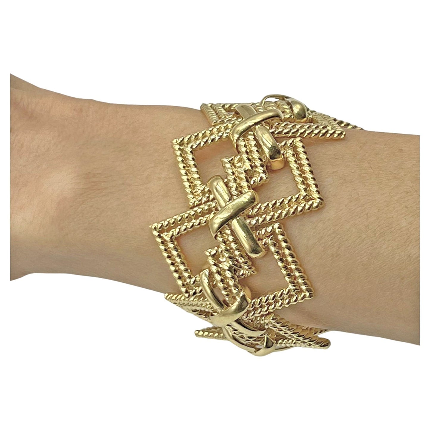 Tiffany & Co - 1970s 18k Yellow Gold Geometric Wide 'X' Bracelet