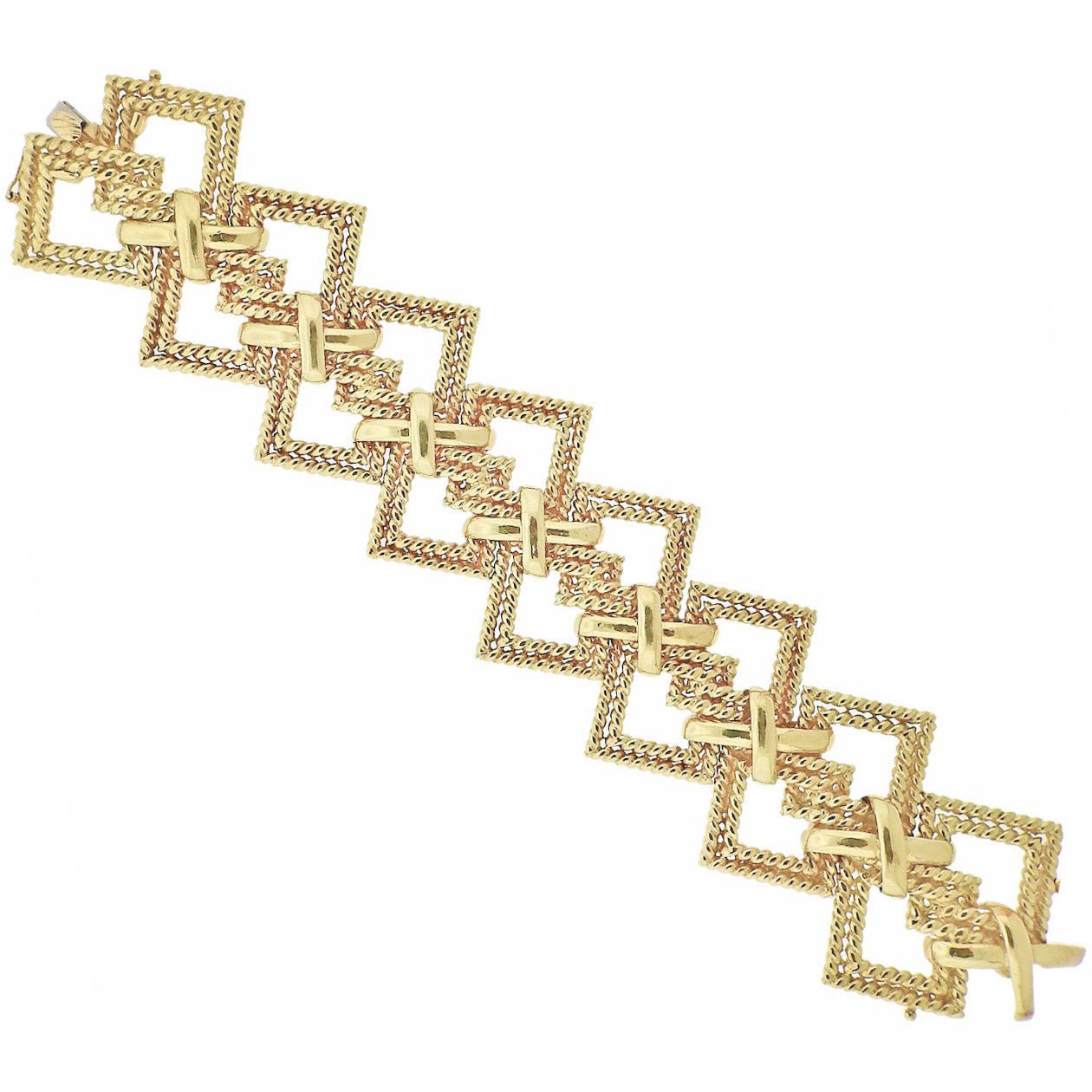 Tiffany & Co - 1970s 18k Yellow Gold Geometric Wide 'X' Bracelet