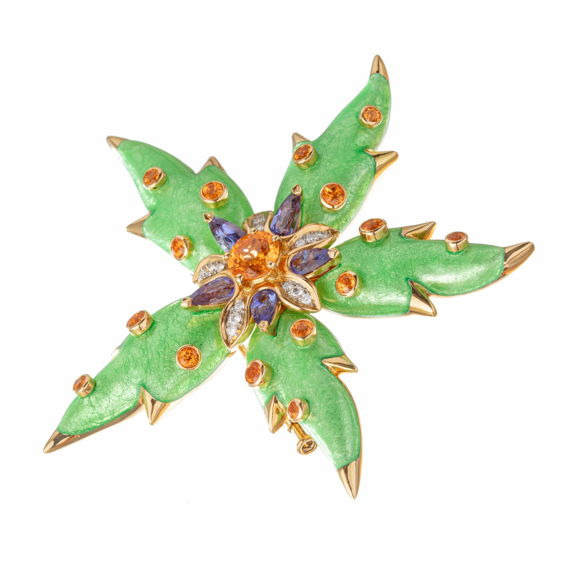 Tiffany & Co - Schlumberger Green Enamel Garnet Tanzanite Starfish Pin