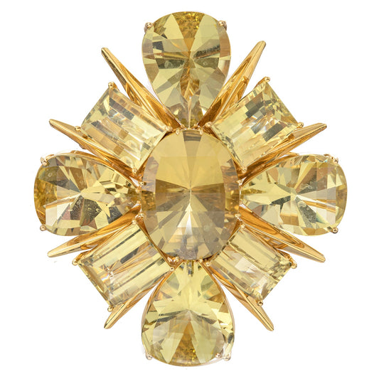 Tony Duquette - 18k Yellow Gold Citrine Starburst Pendant Brooch