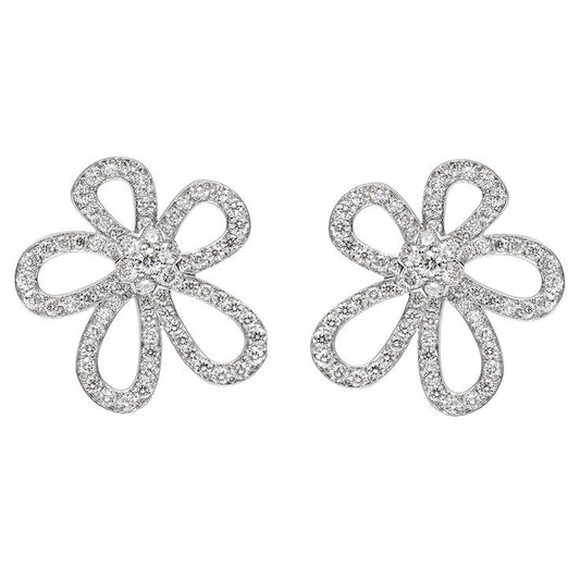 Van Cleef & Arpels - Large 18k White Gold Diamond Flowerlace Earrings