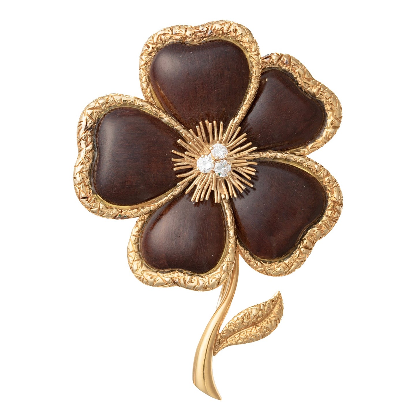 Van Cleef & Arpels - Large 18k Yellow Gold Diamond Wood Clematis Brooch