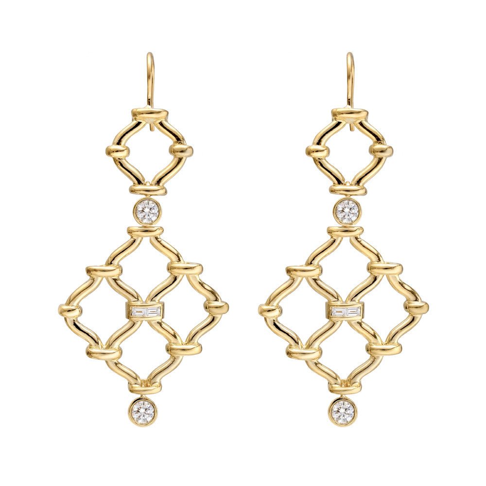 Verdura - 18k Yellow Gold Diamond Kensington Drop Earrings
