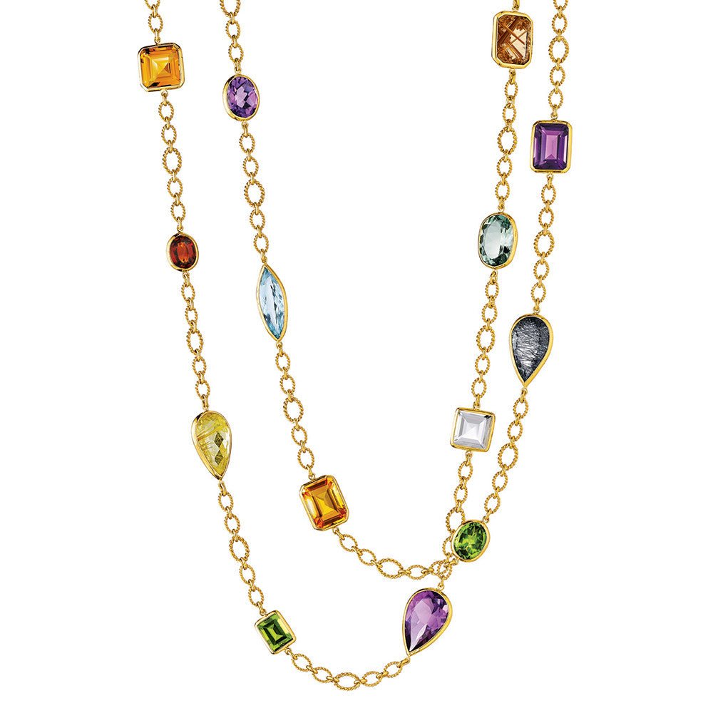 Verdura - 18k Yellow Gold Gemstone Confetti Long Necklace