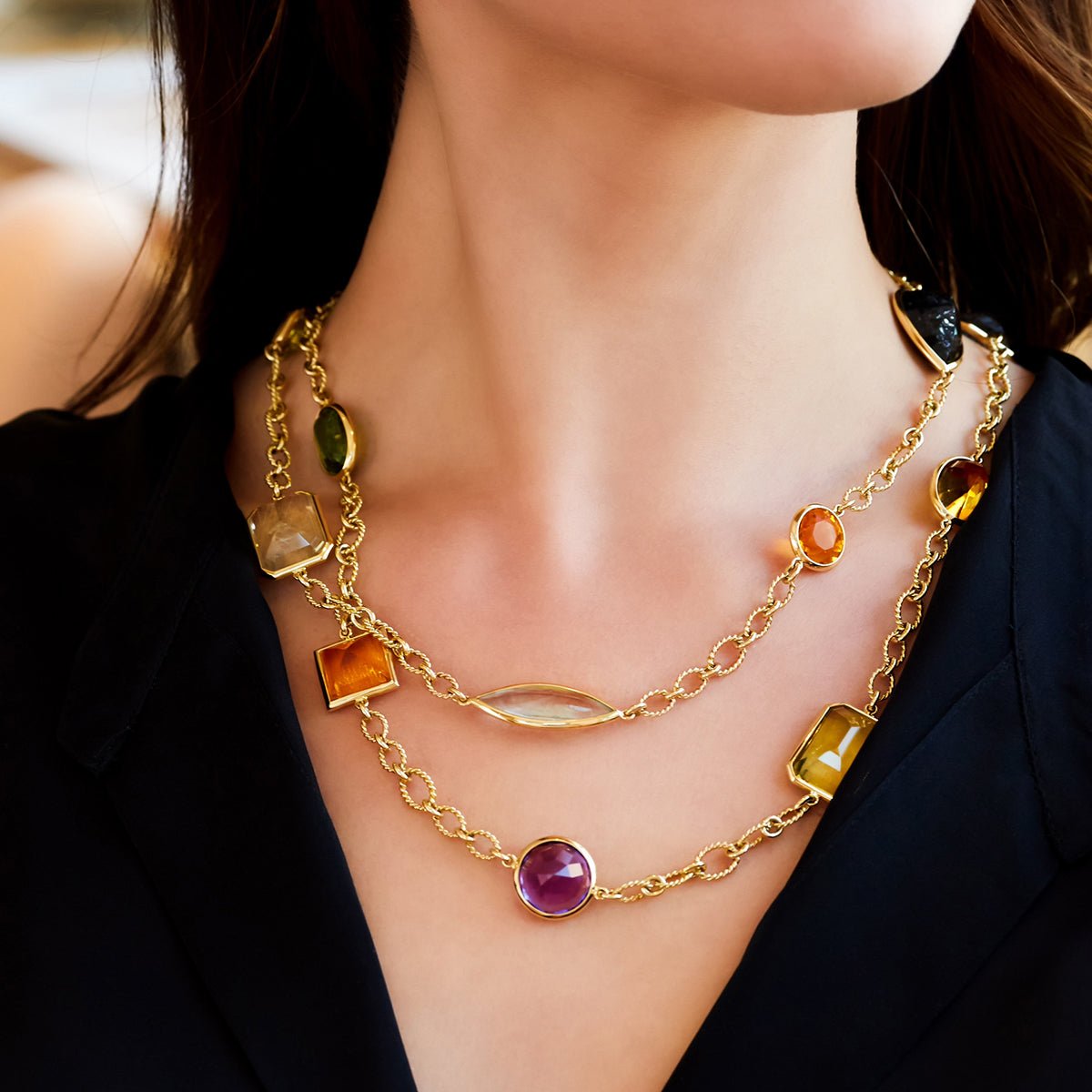 Verdura - 18k Yellow Gold Gemstone Confetti Long Necklace