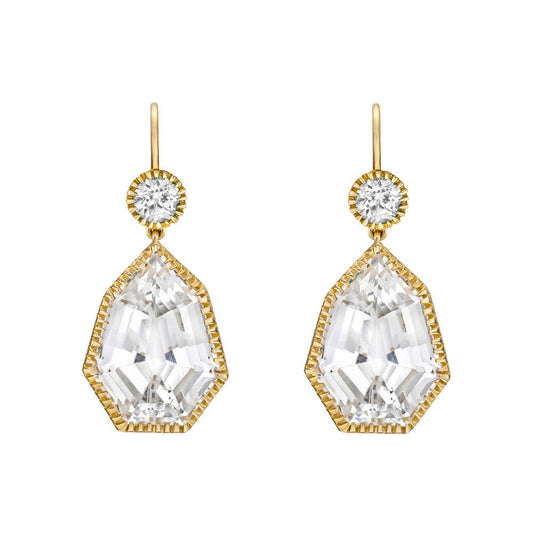 Verdura - 18k Yellow Gold White Topaz Byzantine Drop Earrings