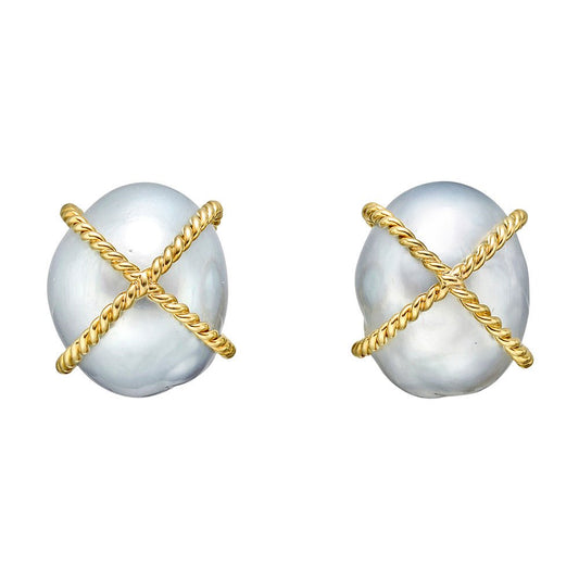 Verdura - 18k Yellow Gold Wrapped Pearl Earrings