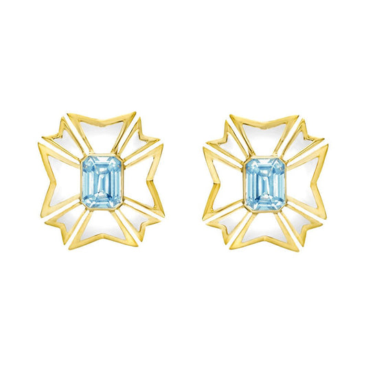 Verdura - Aquamarine White Enamel Maltese Cross Earrings